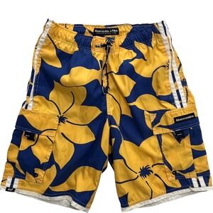 Vintage Y2K Abercrombie Fitch Board Shorts Small 30 Hawaiian Blue Yellow Flowers